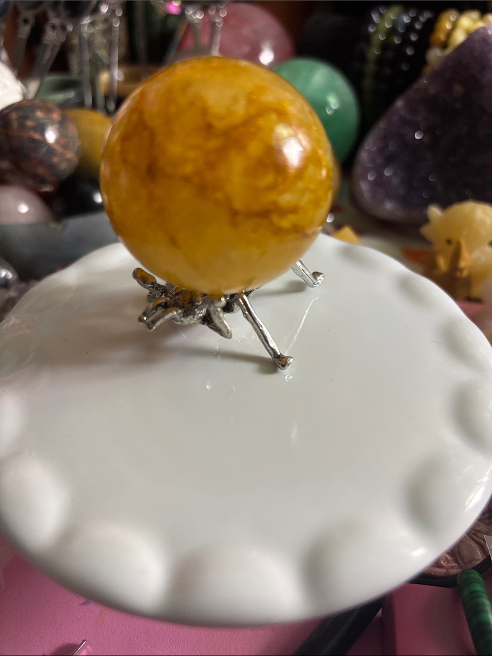 #2  Golden Healer Sphere Decor Crystal Ball on Silver Ant 🐜 Stand